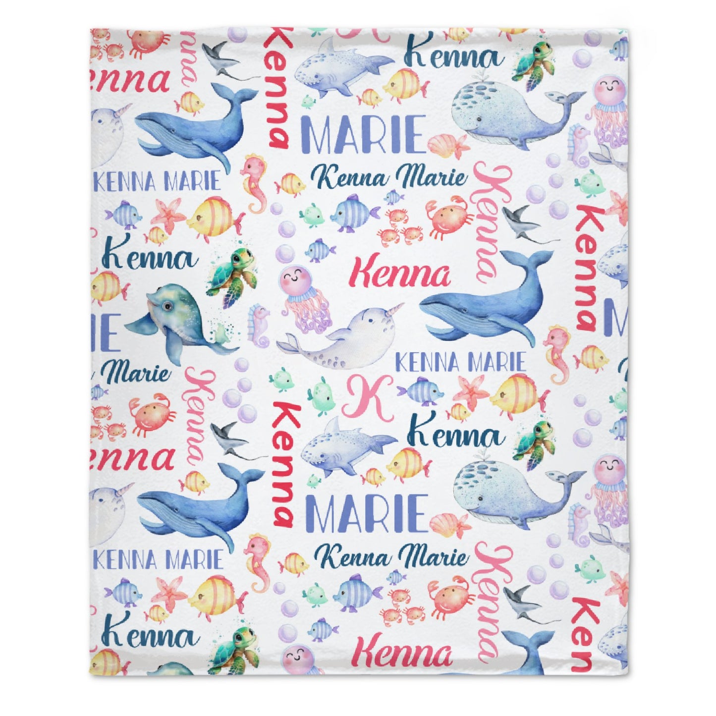 Couverture pour bébé avec nom personnalisé, baleine, animaux marins, livraison gratuite✈️