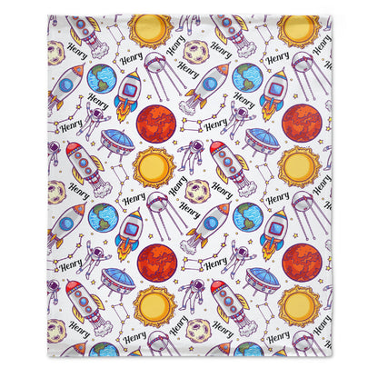 Livraison gratuite✈️Couverture personnalisée pour bébé - Couverture avec nom - Couverture d'espace - Espace - Sherpa - Couverture avec motif de nom - Planète