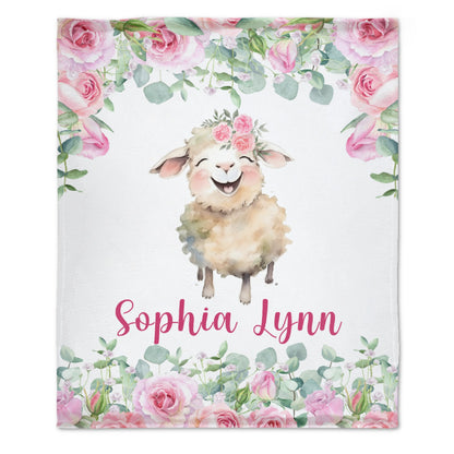 Free Shipping✈️Custom Name Baby Girl Lamb Blanket