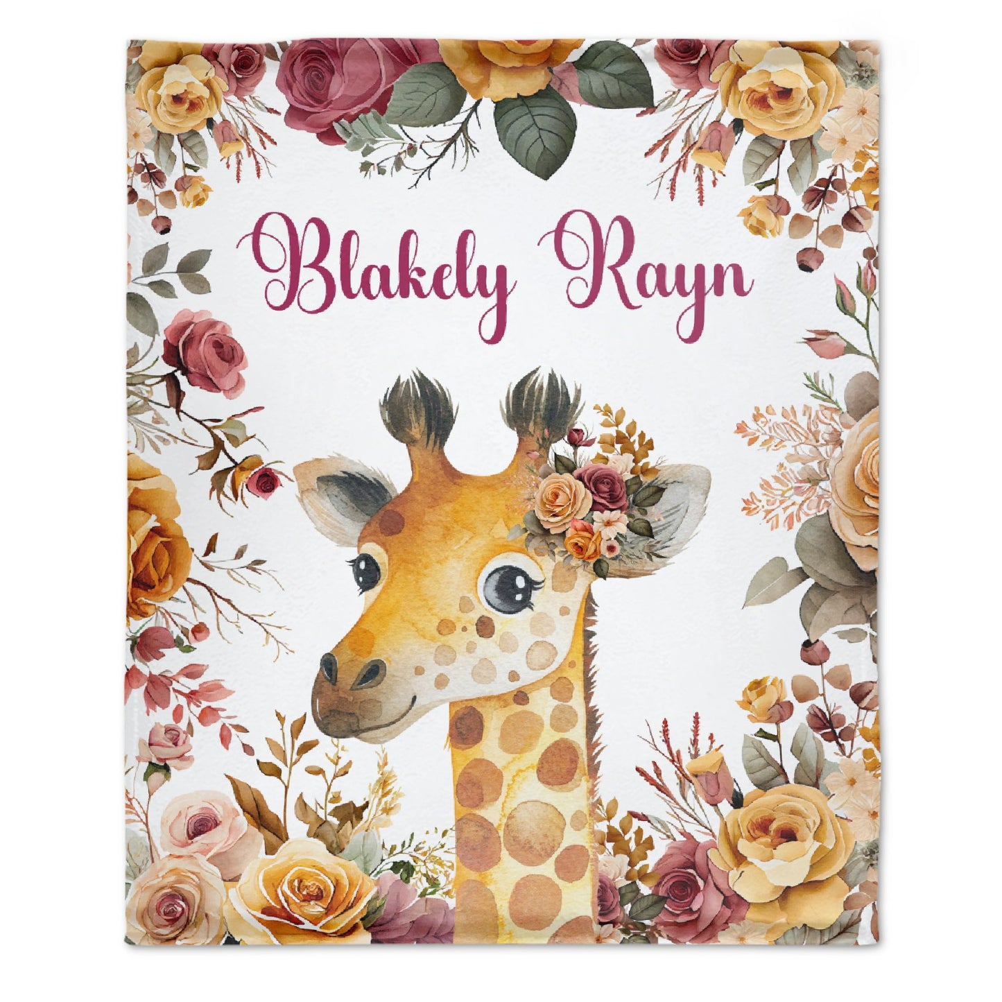 Free Shipping✈️Personalized Floral Giraffe Baby Animals Blanket