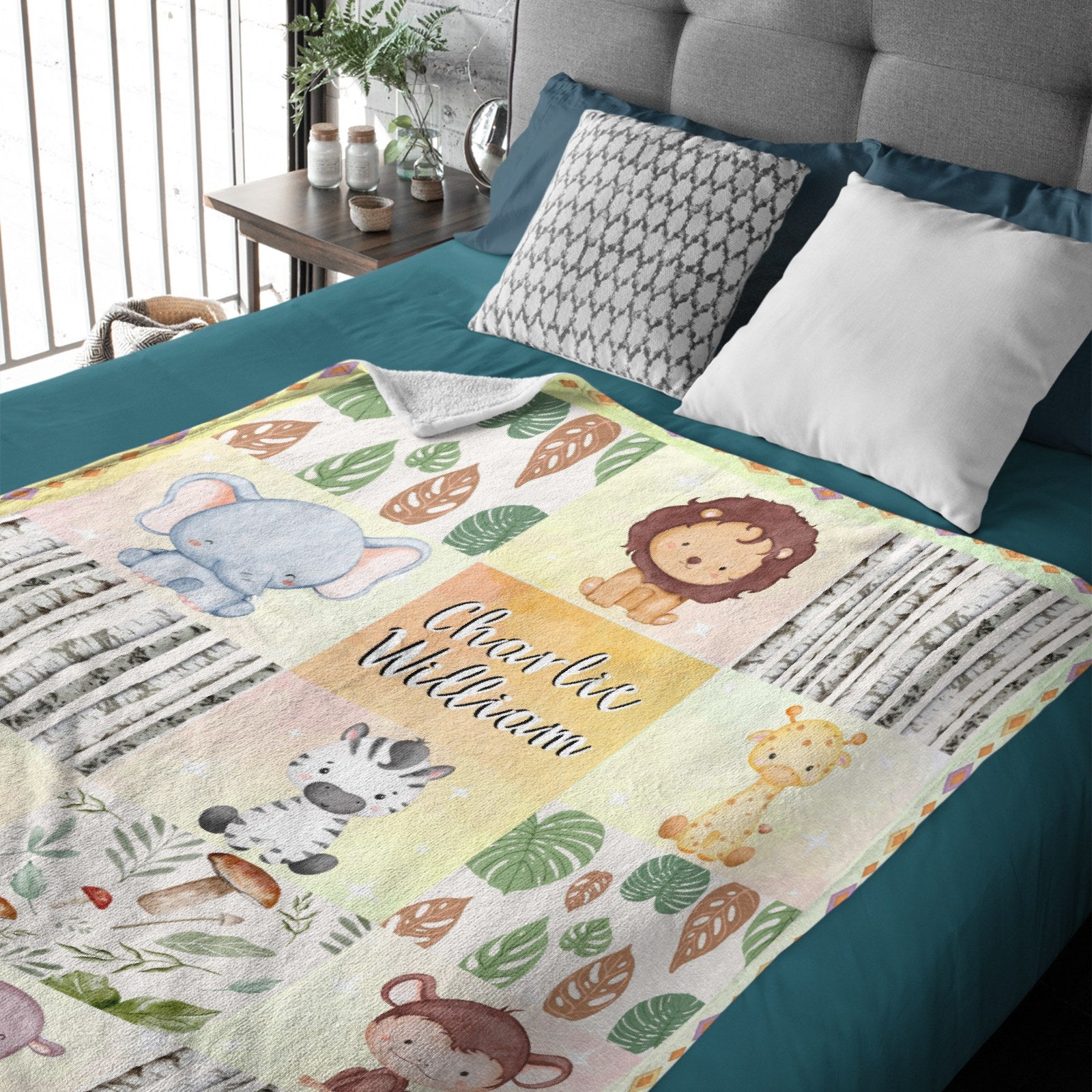 Personalized Custom Baby Name Blanket-Woodland Animals Theme