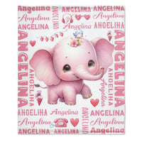 Personalized Cute Pink Elephant Gift Name Blanket