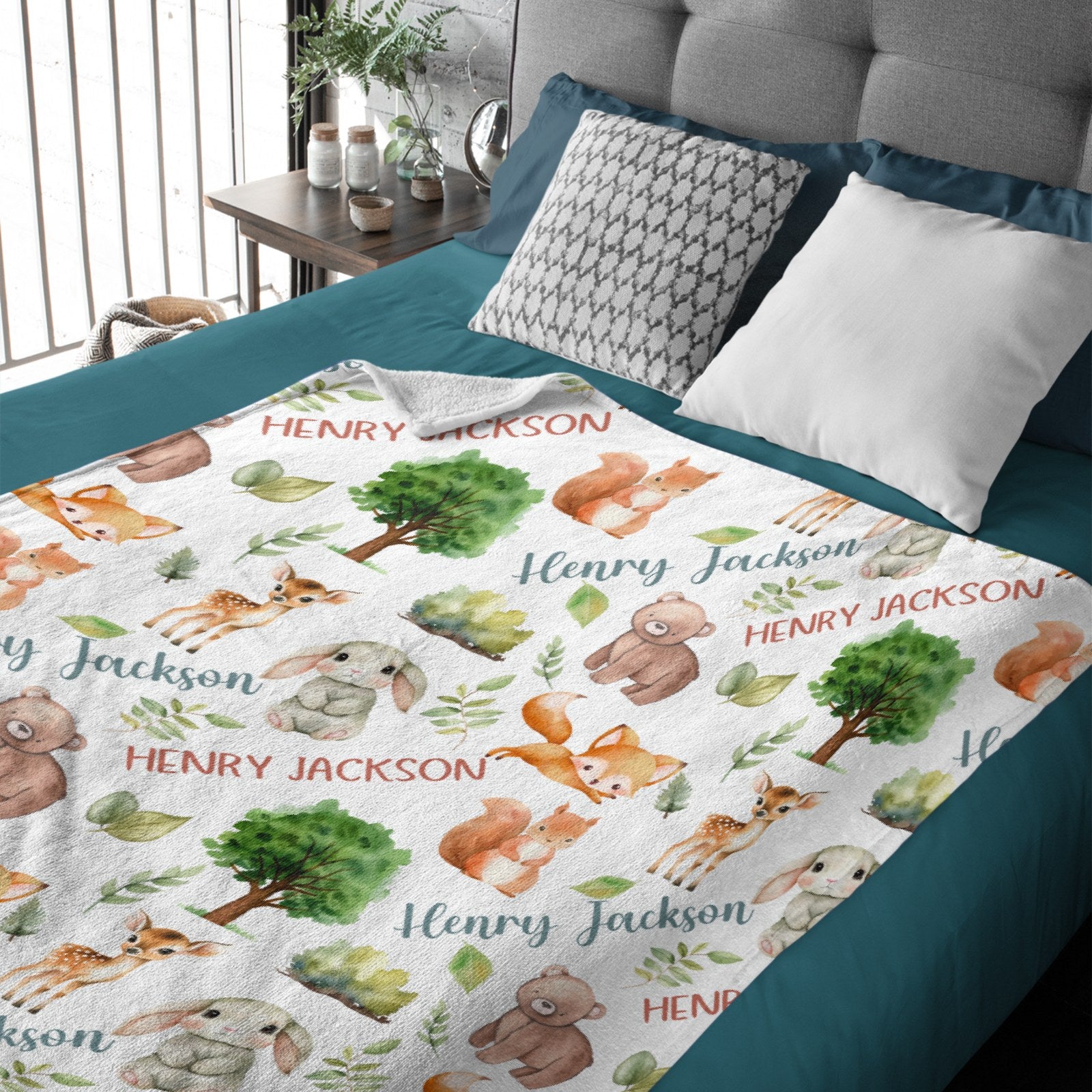 Personalized Forest Animals Theme Baby Name Blanket