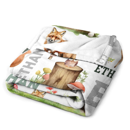 Free shipping✈️Personalized Woodland Animal Blanket Customized Baby Name Kids Custom Deer And Fox