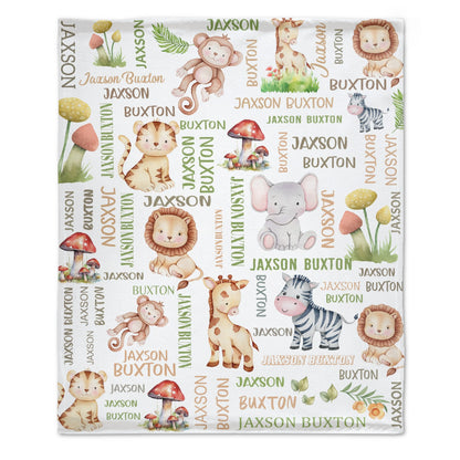 Couverture pour bébé avec nom personnalisé, animaux de Safari, Lion, girafe, éléphant, livraison gratuite