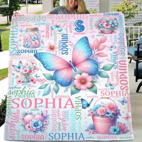 Custom Butterfly Blanket Name Personalized Baby Blanket - Gifts for Children Newborns