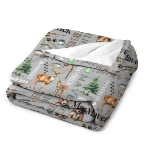 Hunting and Fishing Personalized Name Custom Forest Blanket - Gifts for Newborns