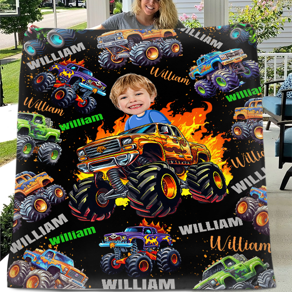 Name Face Custom Blanket Personalized Creative Boys Riding Truck Blanket