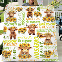 Personalized Daisy Highland Cow Baby Blanket with Name