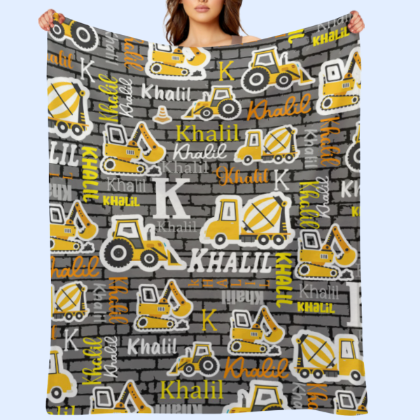 Free Shipping✈️Personalized Custom Name Construction Blanket - Gift for Kids