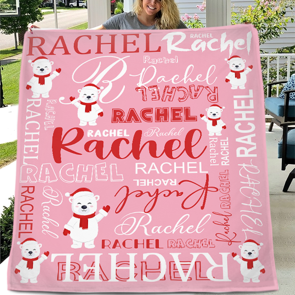 Christmas Bear Personalized Name Custom Blanket - Suitable for Baby Girls and Boys