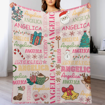 Santa Gifts - Personalized Name Custom Christmas Blankets - Christmas Gifts for the Family