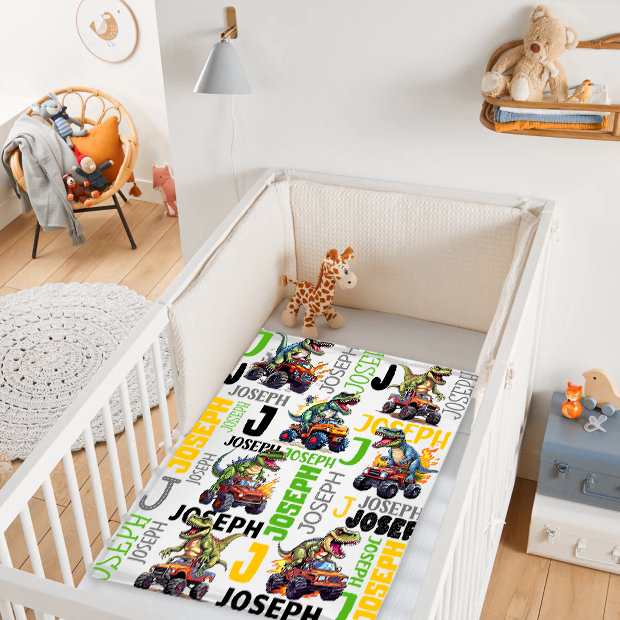 Free Shipping✈️Personalized Baby Blanket Dinosaur Flame Pickup Name Custom Blanket