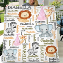 Personalized Pink Pocket Deer, Elephant, Zebra, Lion Animal Blanket With Colorful Names