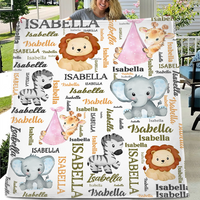 Personalized Pink Pocket Deer, Elephant, Zebra, Lion Animal Blanket With Colorful Names