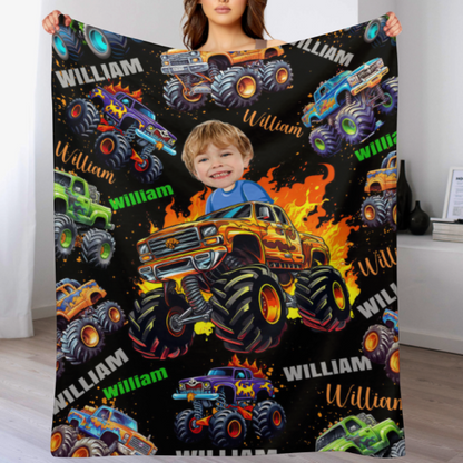 Name Face Custom Blanket Personalized Creative Boys Riding Truck Blanket