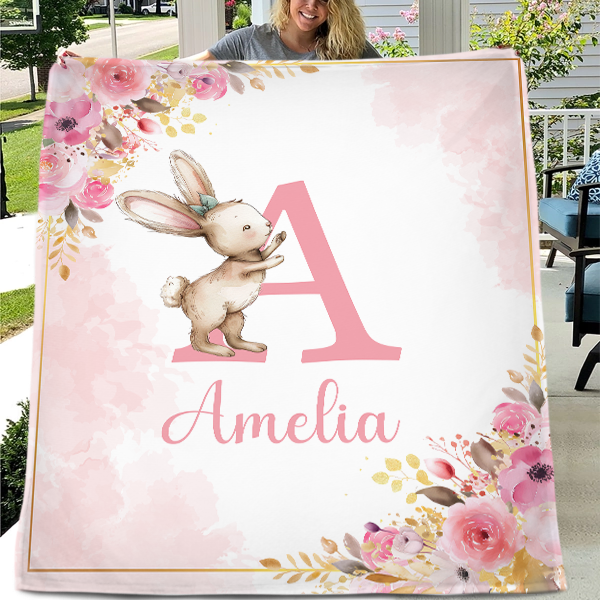 Free shipping✈️Personalized Baby Blanket with Name, Pink Bunny