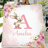 Personalized Baby Blanket with Name, Pink Bunny