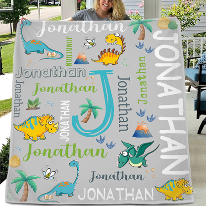 Free Shipping✈️Personalized Watercolor Dinosaur Blanket