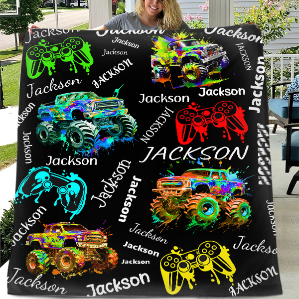 Game Controller Truck Blanket, Gamer Gift for Kids Boys Teen Adults