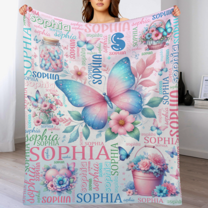 Custom Butterfly Blanket Name Personalized Baby Blanket - Gifts for Children Newborns