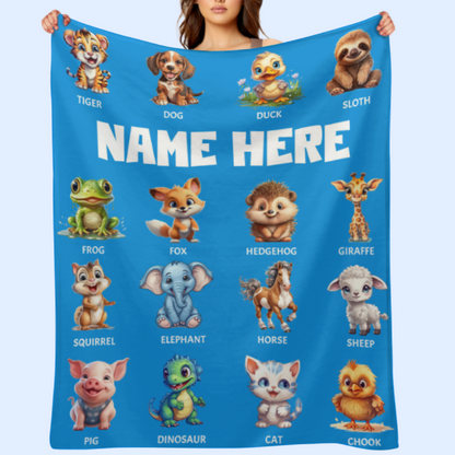 Free Shipping✈️Cute Animal Names Custom Personalized Blanket - Gifts for Kids