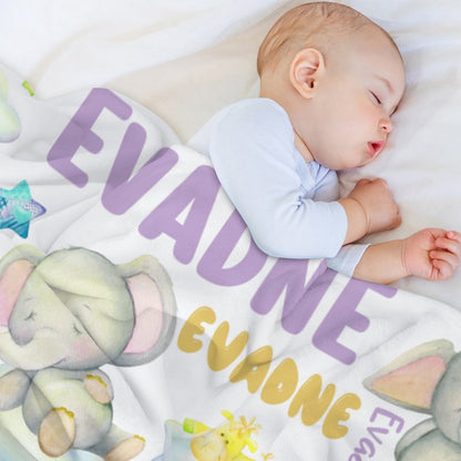 Free shipping✈️Cute Elephant Custom Name Blanket Gifts for Baby Kids Toddlers