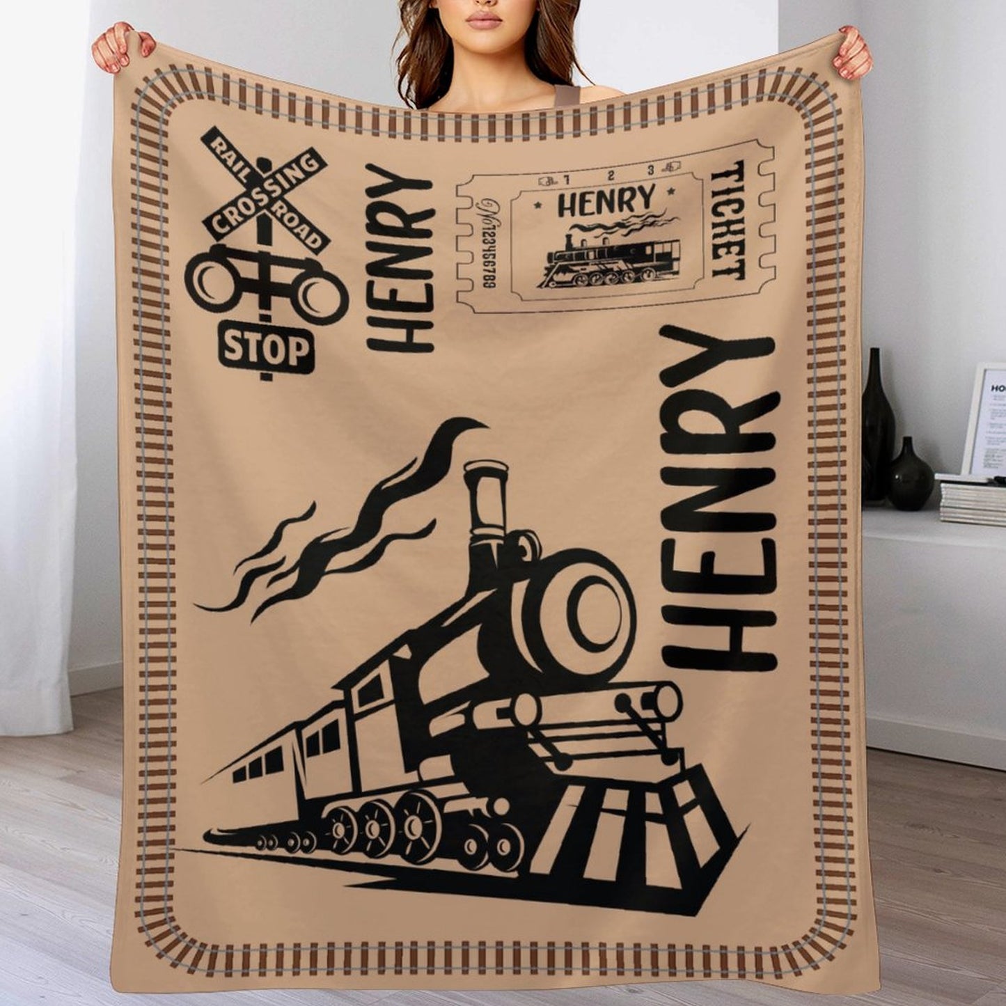 Couverture pour enfants avec nom personnalisé, train vintage, livraison gratuite✈️