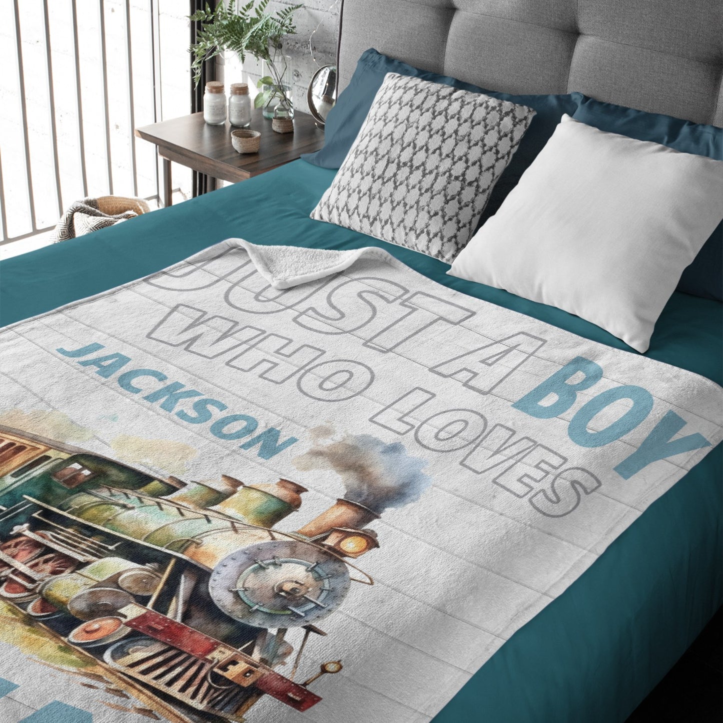 Free Shipping✈️Personalized Name Train Blanket for Boys