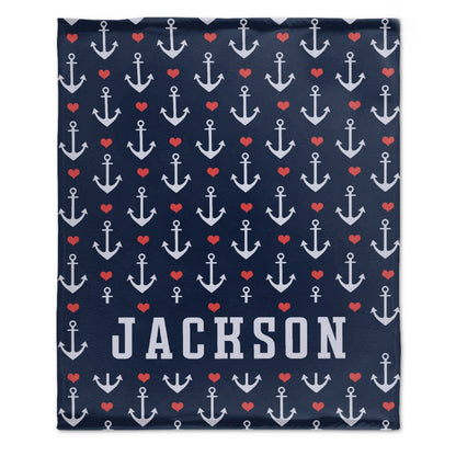 Free Shipping✈️Nautical Anchor and Heart Name Custom Blanket