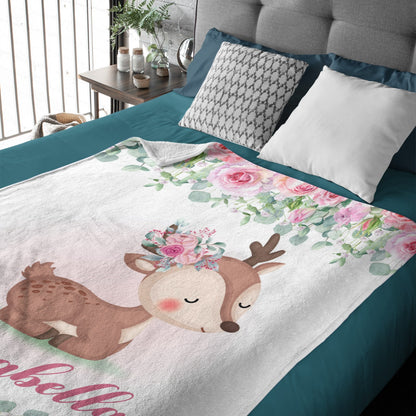 Free Shipping✈️Personalized Customized Name Baby Girl Blanket-Baby Deer Blankets