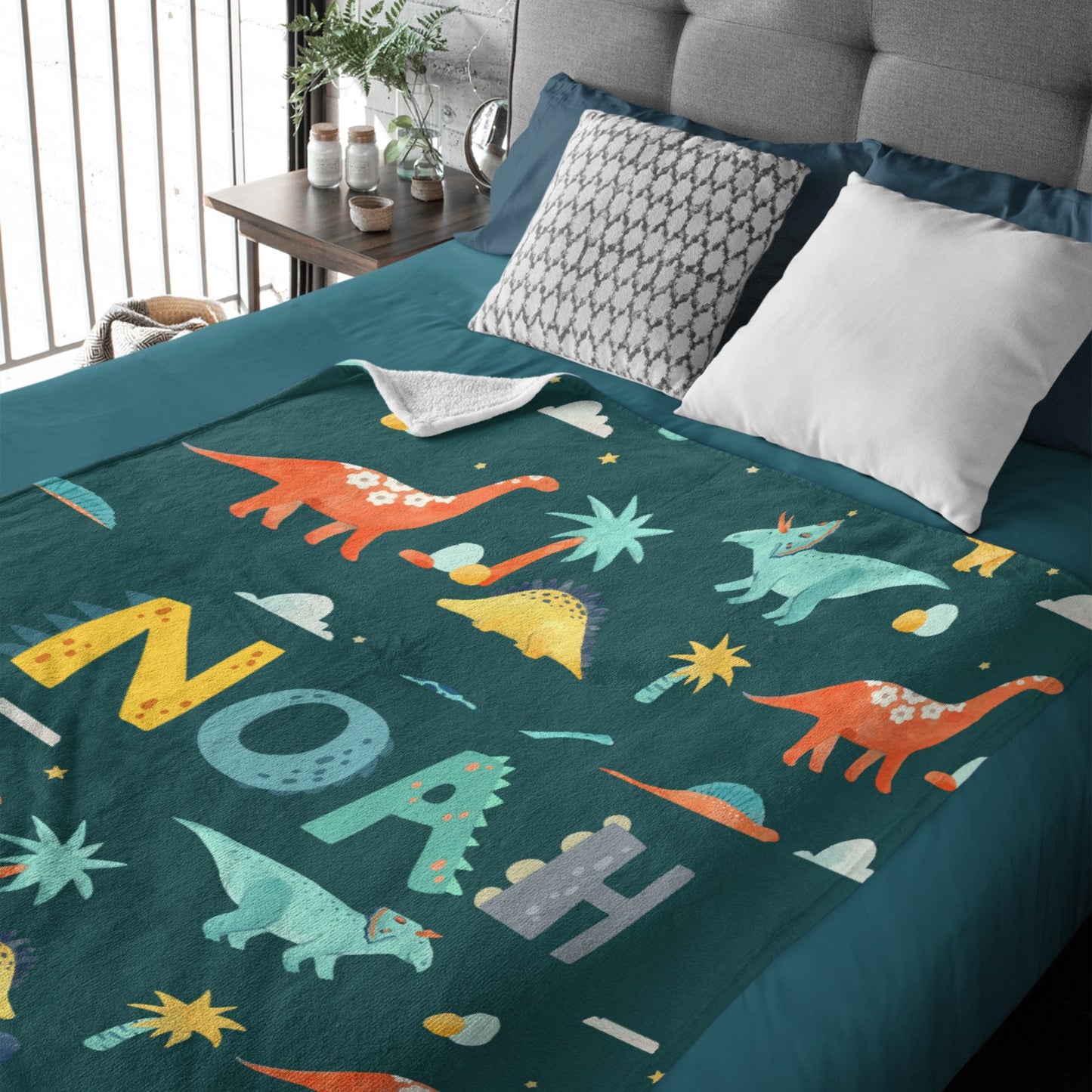 Personalized Custom Name ToddlerBaby Blanket - Dinosaur Printed Alphabet