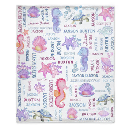 Livraison gratuite✈️Couverture pour bébé avec nom personnalisé, hippocampe sous-marin, perles de corail