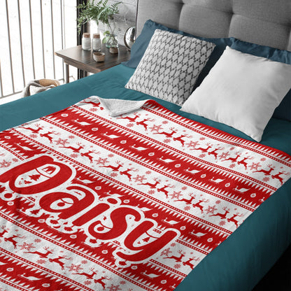 Free Shipping✈️Personalized Buffalo Plaid Christmas Checkered Red Snowflake Name Blanket