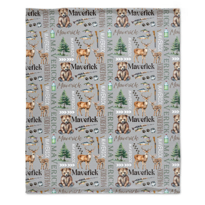 Hunting and Fishing Personalized Name Custom Forest Blanket - Gifts for Newborns