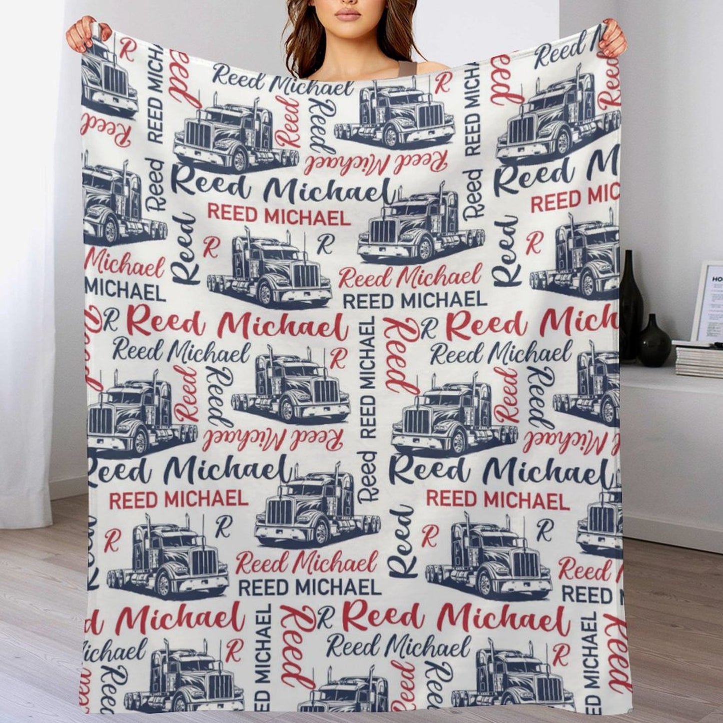 Free shipping✈️Personalized Semi Truck Baby Boy Blanket, Trucker Name Blanket