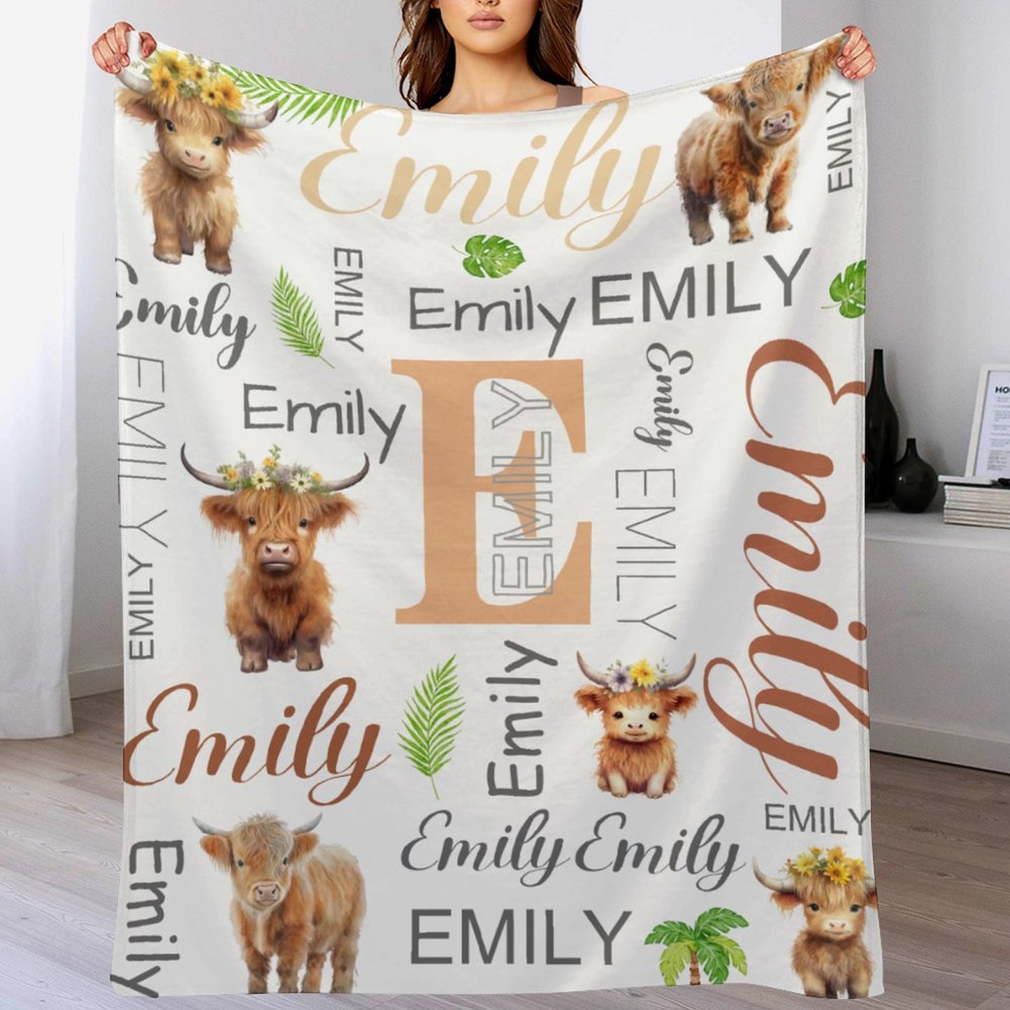 Free shipping✈️Personalized Highland Cow Custom Name Baby Blanket