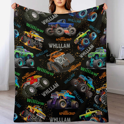 Free Shipping✈️Monster Truck Custom Blanket Gift for Kids, Personalized Gift for Toddler Boy