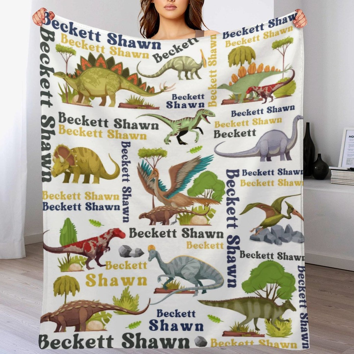 Free Shipping✈️Personalized Dinosaur Name Custom Blanket-Gift for Kids