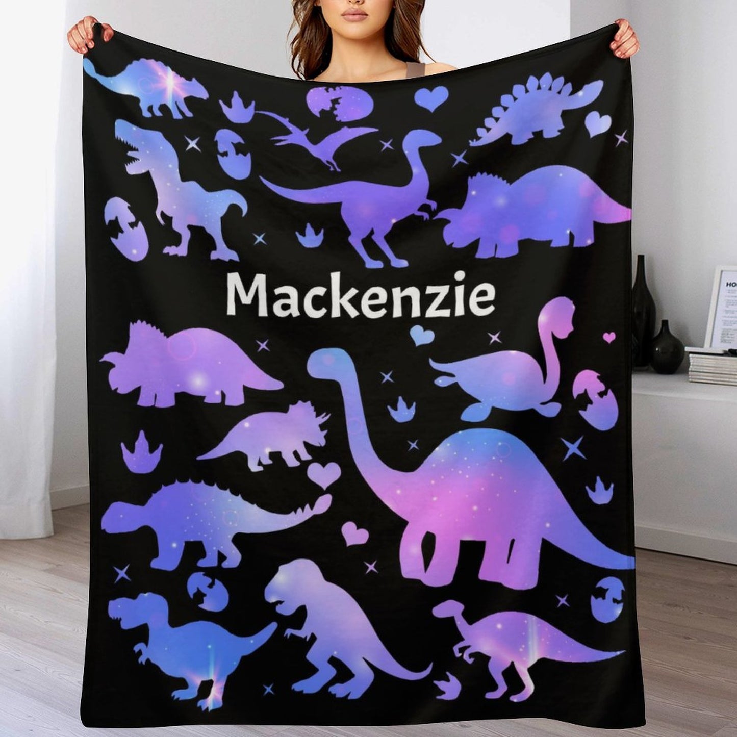 Free Shipping✈️Personalized Custom Dinosaur Name Blanket for Girls Toddler Baby Kids