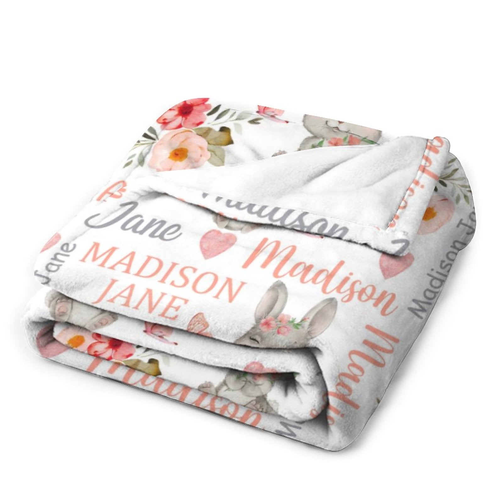 Free Shipping✈️Personalized Baby Girl Blanket Coral Floral Bunny Baby Blanket