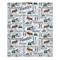 Personalized Moose Name Blanket - Outdoors Mountain Blanket - Custom Hunting