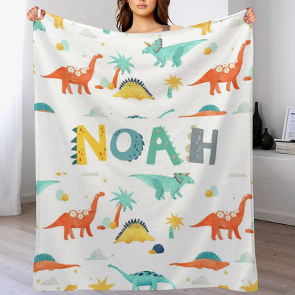 Personalized Custom Name ToddlerBaby Blanket - Dinosaur Printed Alphabet