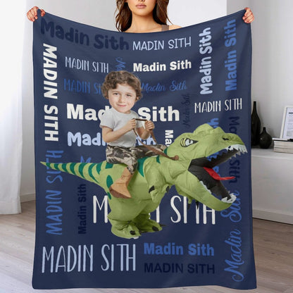 Swaddle de nom personnalisé pour les enfants, petits-enfants - Couverture photo personnalisée de dinosaure