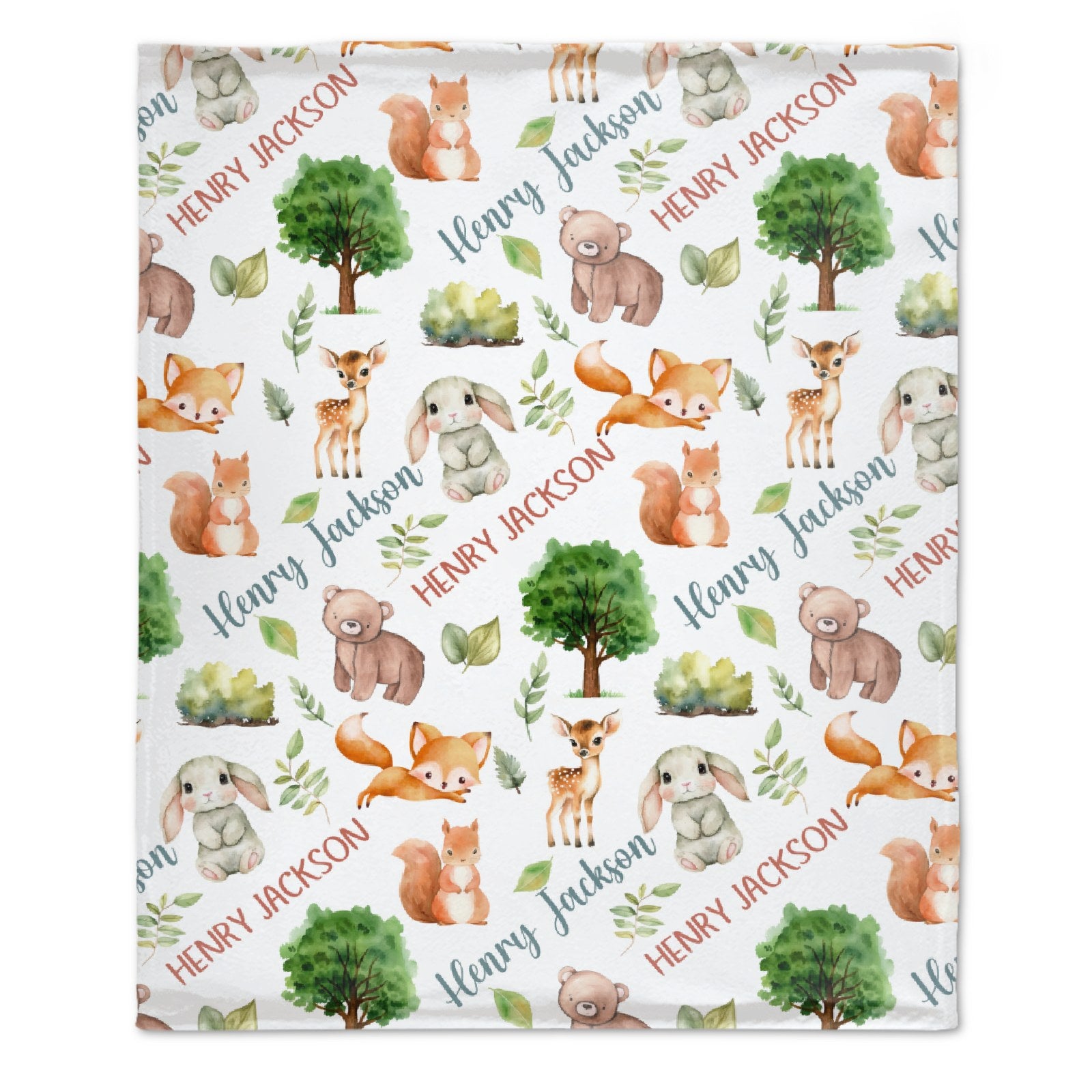 Personalized Forest Animals Theme Baby Name Blanket