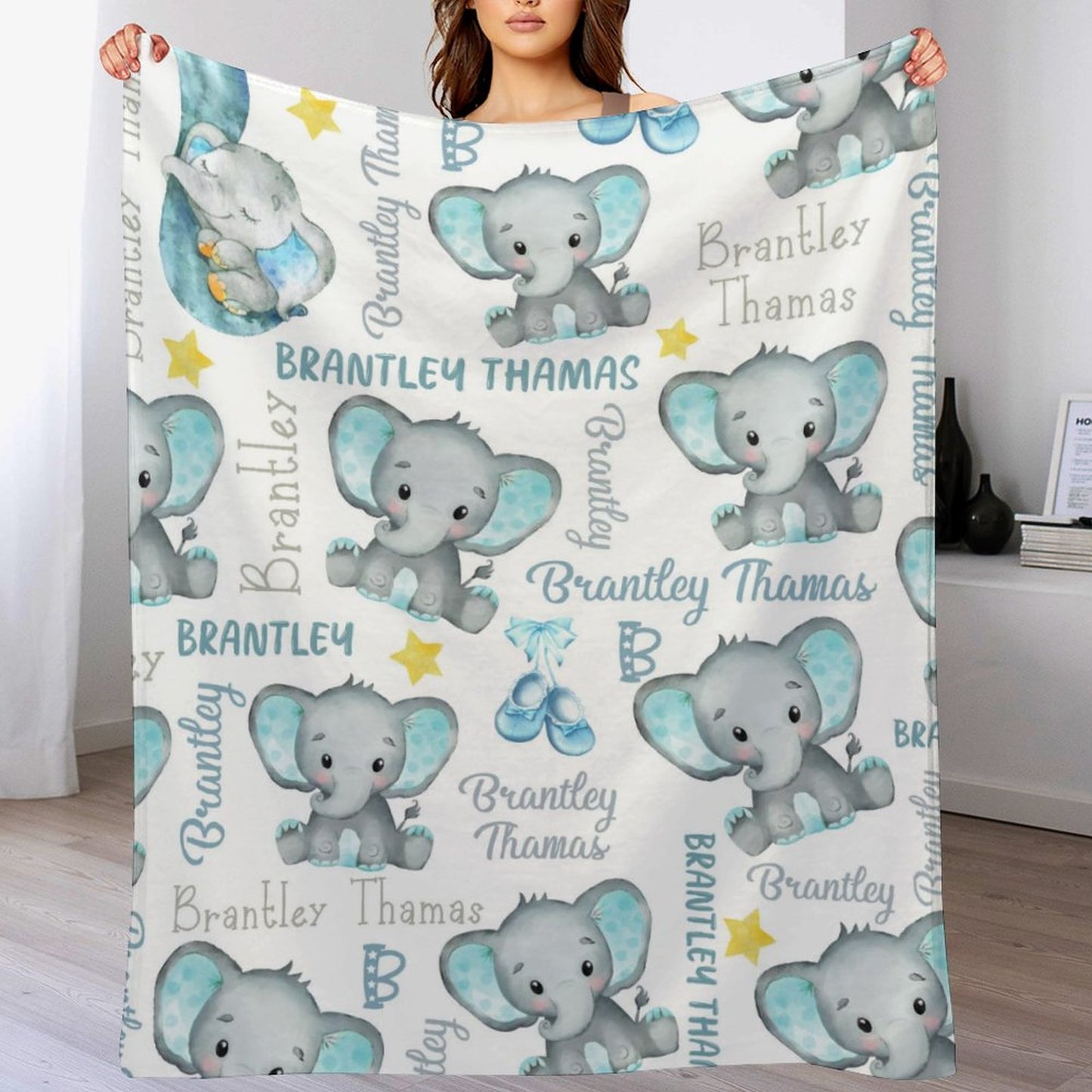 Free Shipping✈️Personalized Name Elephant Baby Blanket