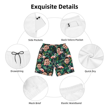 Hawaiian Shorts with Custom Face Personalized Dog Face Leaves & Flamingo Shorts