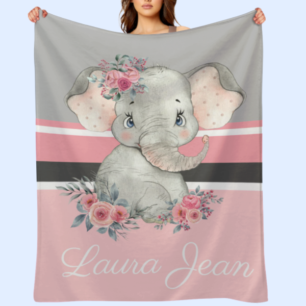 Free Shipping✈️Personalized Floral Elephant Blanket - Customized Name Gift