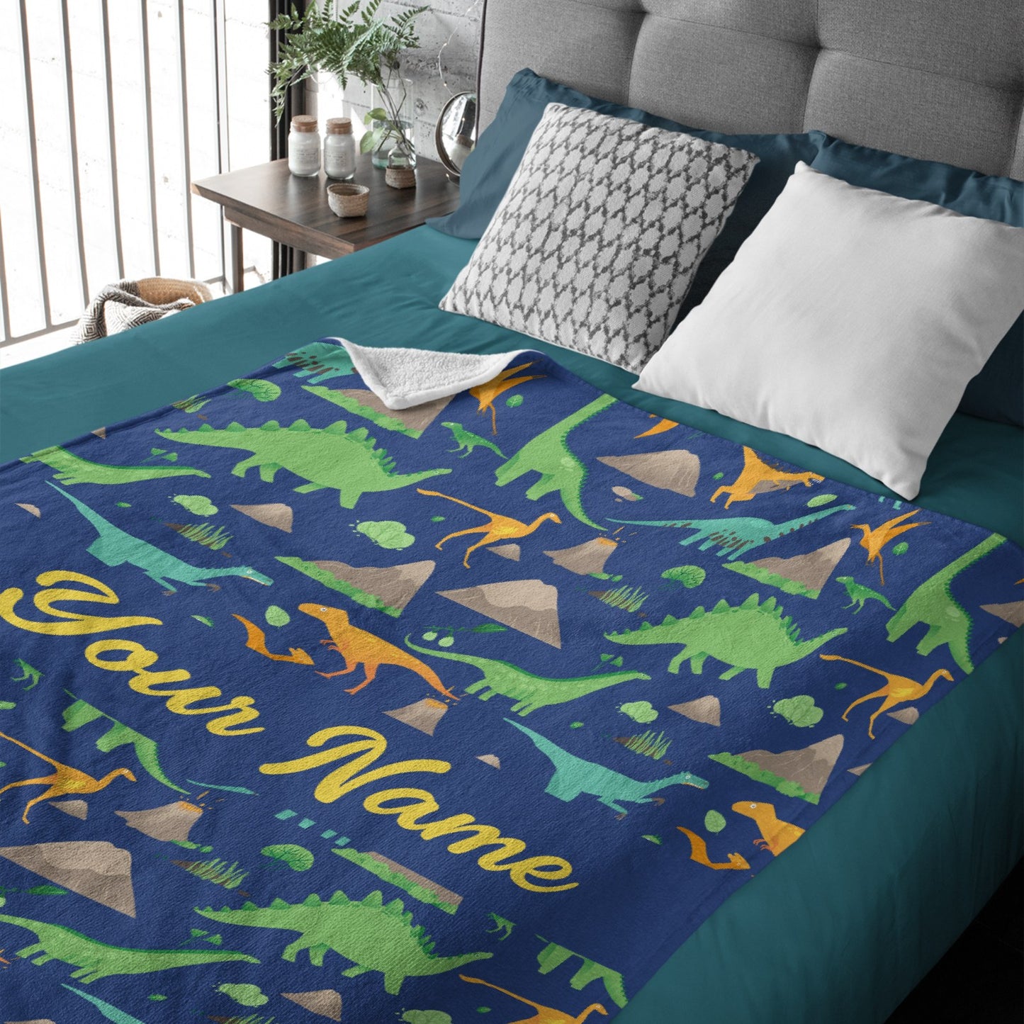 Free Shipping✈️Personalized Custom Dark Blue Dinosaur Blanket for Kids - Boys Girls Baby Toddler Infants Blankets for Bed