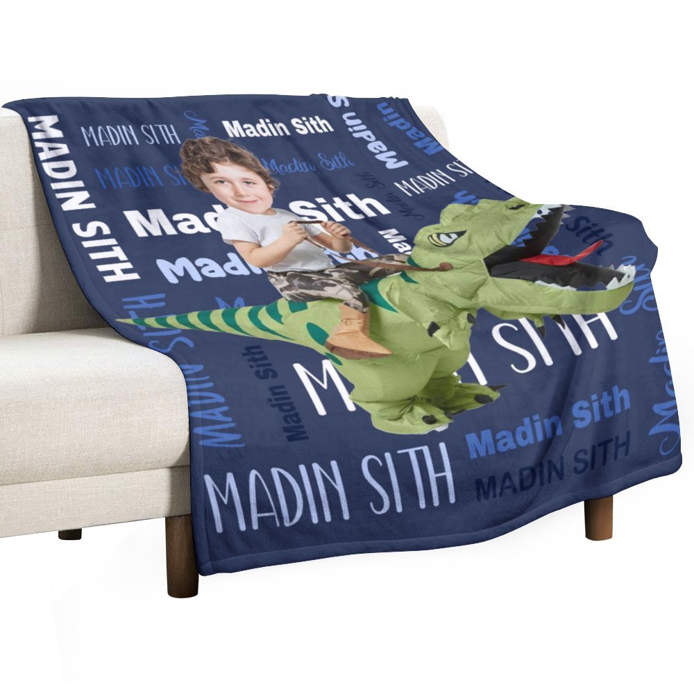 Swaddle de nom personnalisé pour les enfants, petits-enfants - Couverture photo personnalisée de dinosaure